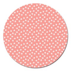 Coral Pink White Floral Print Magnet 5  (round) by SpinnyChairDesigns