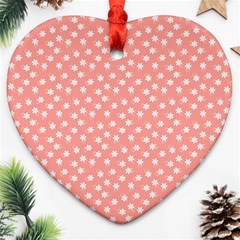 Coral Pink White Floral Print Heart Ornament (two Sides) by SpinnyChairDesigns