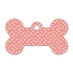 Coral Pink White Floral Print Dog Tag Bone (one Side) by SpinnyChairDesigns