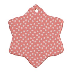 Coral Pink White Floral Print Ornament (snowflake) by SpinnyChairDesigns