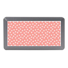 Coral Pink White Floral Print Memory Card Reader (mini) by SpinnyChairDesigns