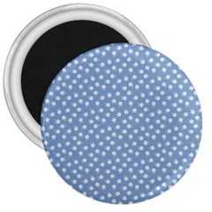 Faded Blue White Floral Print 3  Magnets by SpinnyChairDesigns