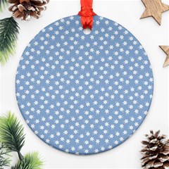 Faded Blue White Floral Print Ornament (round) by SpinnyChairDesigns