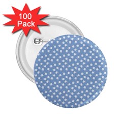 Faded Blue White Floral Print 2 25  Buttons (100 Pack)  by SpinnyChairDesigns