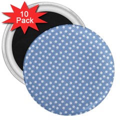 Faded Blue White Floral Print 3  Magnets (10 Pack)  by SpinnyChairDesigns