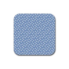 Faded Blue White Floral Print Rubber Coaster (square)  by SpinnyChairDesigns