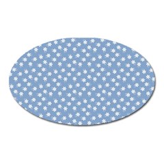 Faded Blue White Floral Print Oval Magnet by SpinnyChairDesigns