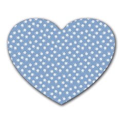 Faded Blue White Floral Print Heart Mousepads by SpinnyChairDesigns