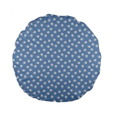 Faded Blue White Floral Print Standard 15  Premium Round Cushions by SpinnyChairDesigns