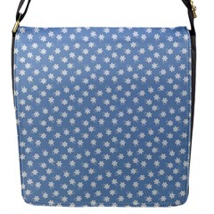 Faded Blue White Floral Print Flap Closure Messenger Bag (s) by SpinnyChairDesigns