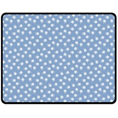 Faded Blue White Floral Print Double Sided Fleece Blanket (medium)  by SpinnyChairDesigns