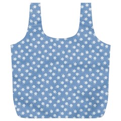 Faded Blue White Floral Print Full Print Recycle Bag (xl) by SpinnyChairDesigns