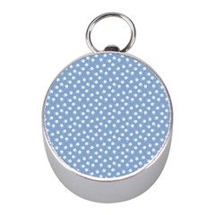 Faded Blue White Floral Print Mini Silver Compasses by SpinnyChairDesigns