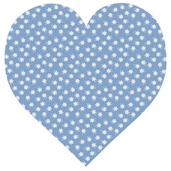 Faded Blue White Floral Print Wooden Puzzle Heart by SpinnyChairDesigns