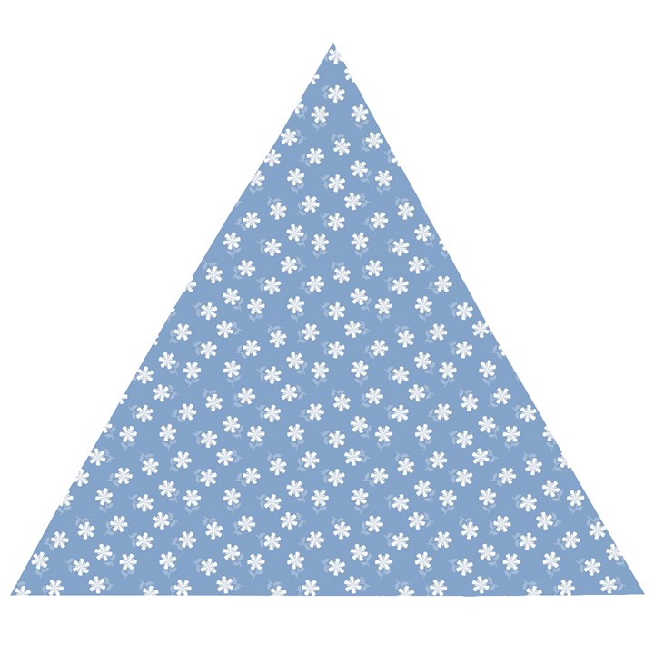 Faded Blue White Floral Print Wooden Puzzle Triangle