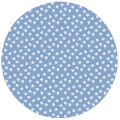 Faded Blue White Floral Print Wooden Bottle Opener (round) by SpinnyChairDesigns