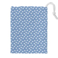 Faded Blue White Floral Print Drawstring Pouch (4xl) by SpinnyChairDesigns