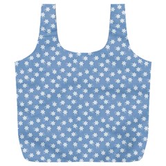 Faded Blue White Floral Print Full Print Recycle Bag (xxl) by SpinnyChairDesigns