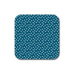 Teal White Floral Print Rubber Square Coaster (4 pack)  Front