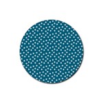 Teal White Floral Print Rubber Round Coaster (4 pack)  Front