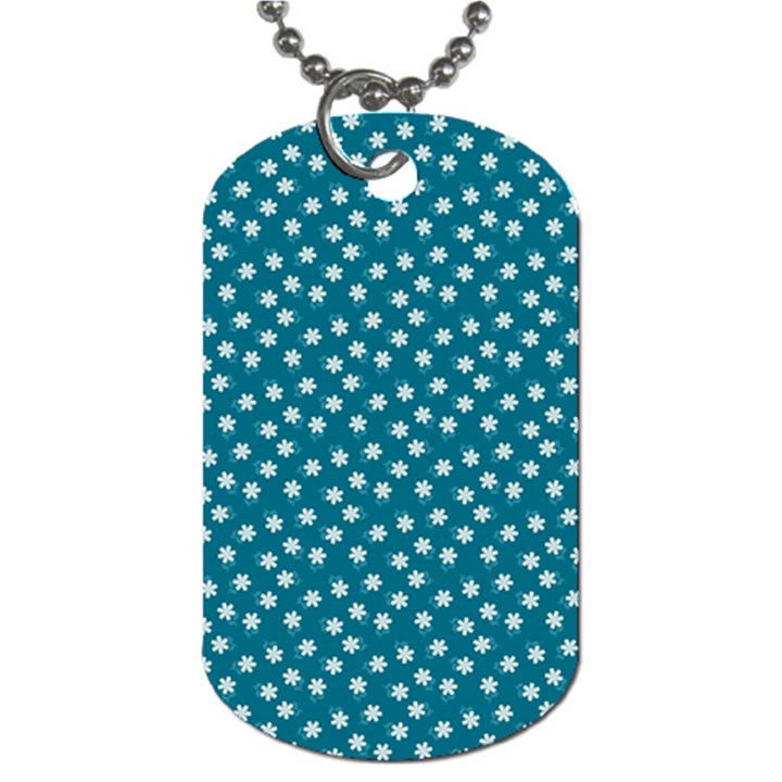 Teal White Floral Print Dog Tag (One Side)