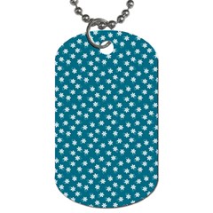 Teal White Floral Print Dog Tag (two Sides) by SpinnyChairDesigns