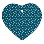 Teal White Floral Print Heart Ornament (Two Sides) Back