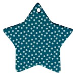 Teal White Floral Print Star Ornament (Two Sides) Front