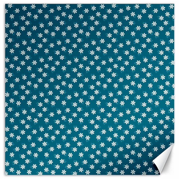 Teal White Floral Print Canvas 16  x 16 