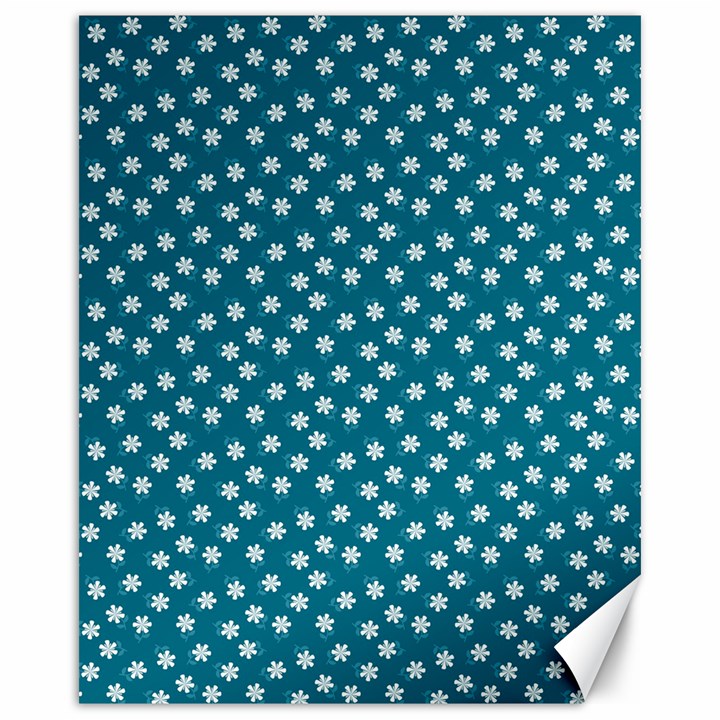 Teal White Floral Print Canvas 16  x 20 