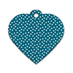 Teal White Floral Print Dog Tag Heart (Two Sides) Front