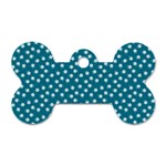 Teal White Floral Print Dog Tag Bone (Two Sides) Front