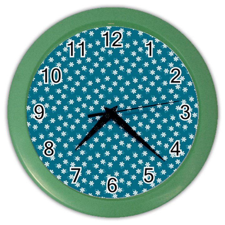 Teal White Floral Print Color Wall Clock