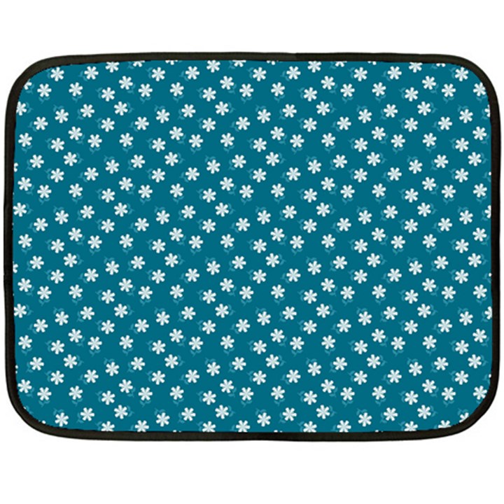 Teal White Floral Print Fleece Blanket (Mini)