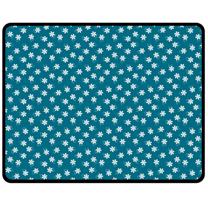 Teal White Floral Print Fleece Blanket (Medium) 