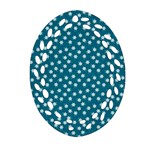 Teal White Floral Print Ornament (Oval Filigree) Front