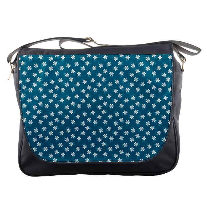 Teal White Floral Print Messenger Bag