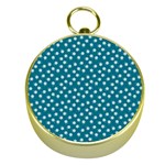 Teal White Floral Print Gold Compasses Front