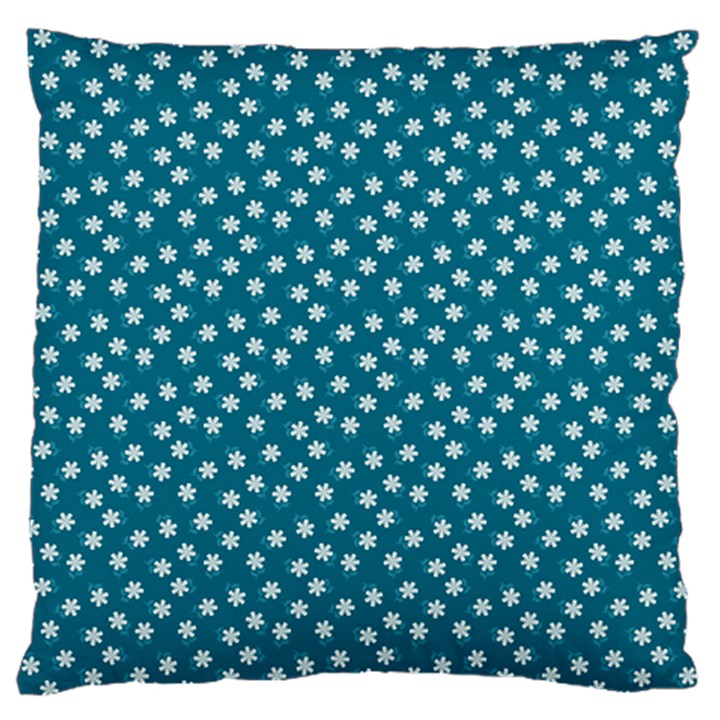 Teal White Floral Print Large Flano Cushion Case (Two Sides)