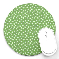 Spring Green White Floral Print Round Mousepads by SpinnyChairDesigns