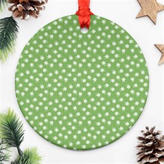 Spring Green White Floral Print Ornament (round) by SpinnyChairDesigns