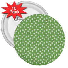 Spring Green White Floral Print 3  Buttons (10 Pack)  by SpinnyChairDesigns