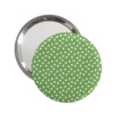 Spring Green White Floral Print 2 25  Handbag Mirrors by SpinnyChairDesigns