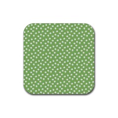 Spring Green White Floral Print Rubber Coaster (square)  by SpinnyChairDesigns