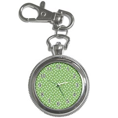 Spring Green White Floral Print Key Chain Watches by SpinnyChairDesigns