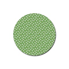 Spring Green White Floral Print Rubber Coaster (round)  by SpinnyChairDesigns