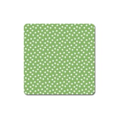 Spring Green White Floral Print Square Magnet by SpinnyChairDesigns