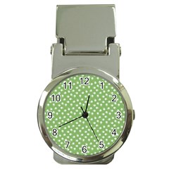 Spring Green White Floral Print Money Clip Watches by SpinnyChairDesigns