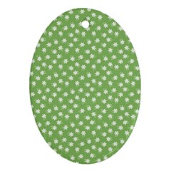 Spring Green White Floral Print Oval Ornament (two Sides) by SpinnyChairDesigns