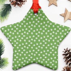 Spring Green White Floral Print Star Ornament (two Sides) by SpinnyChairDesigns